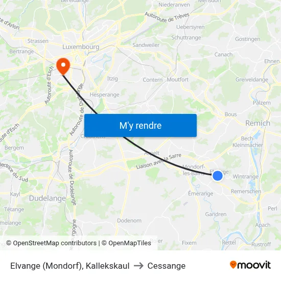 Elvange (Mondorf), Kallekskaul to Cessange map