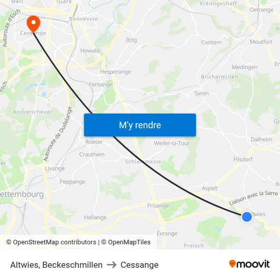Altwies, Beckeschmillen to Cessange map