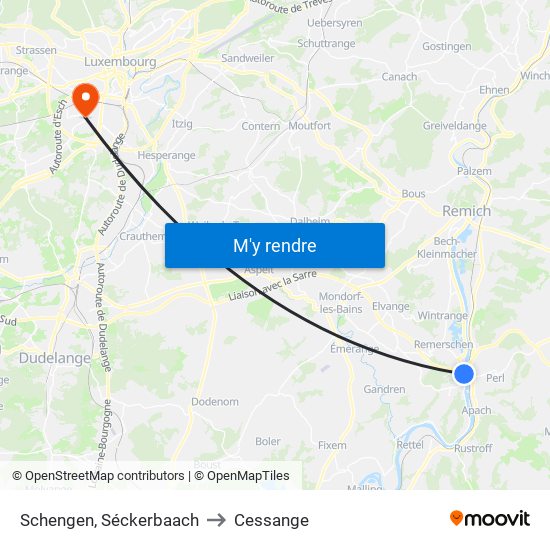 Schengen, Séckerbaach to Cessange map