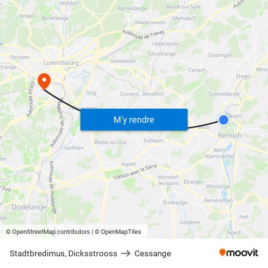 Stadtbredimus, Dicksstrooss to Cessange map