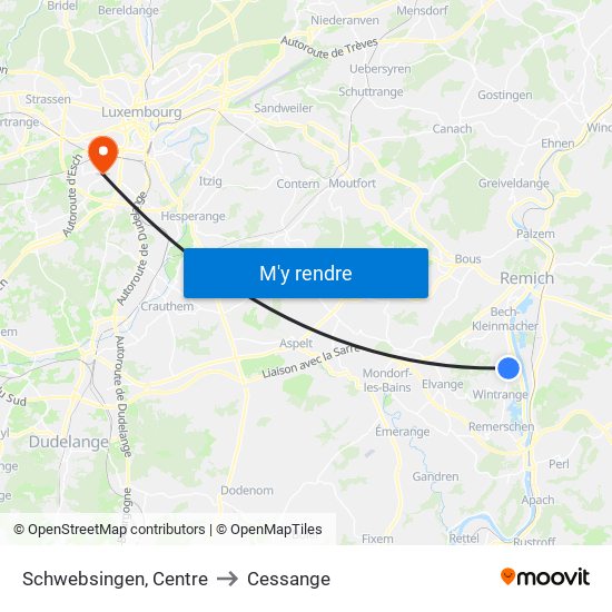 Schwebsingen, Centre to Cessange map