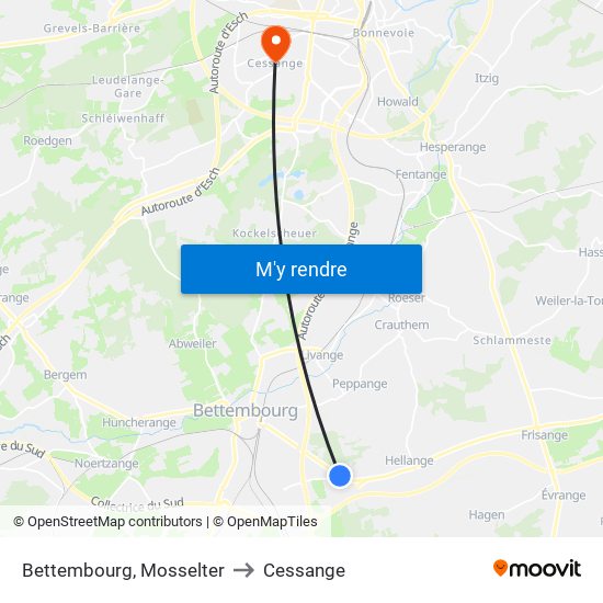 Bettembourg, Mosselter to Cessange map