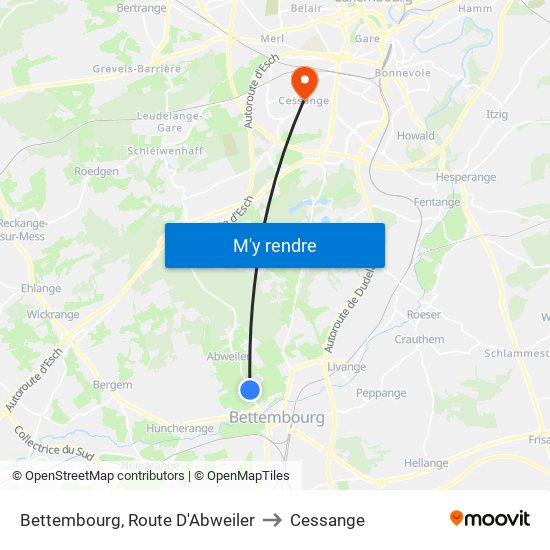 Bettembourg, Route D'Abweiler to Cessange map