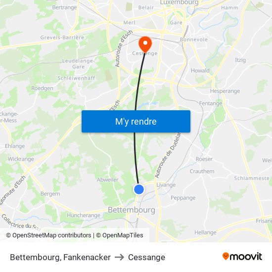 Bettembourg, Fankenacker to Cessange map