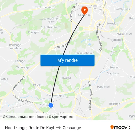 Noertzange, Route De Kayl to Cessange map