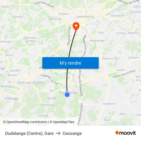 Dudelange (Centre), Gare to Cessange map
