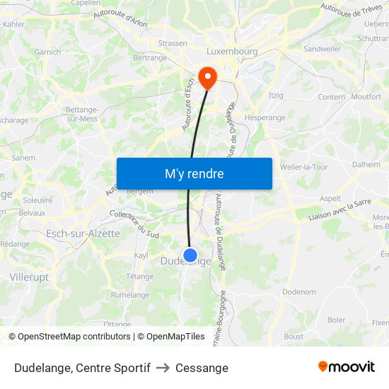 Dudelange, Centre Sportif to Cessange map