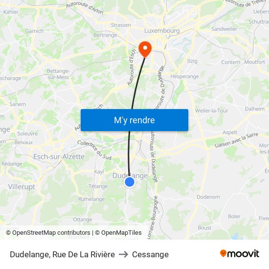 Dudelange, Rue De La Rivière to Cessange map