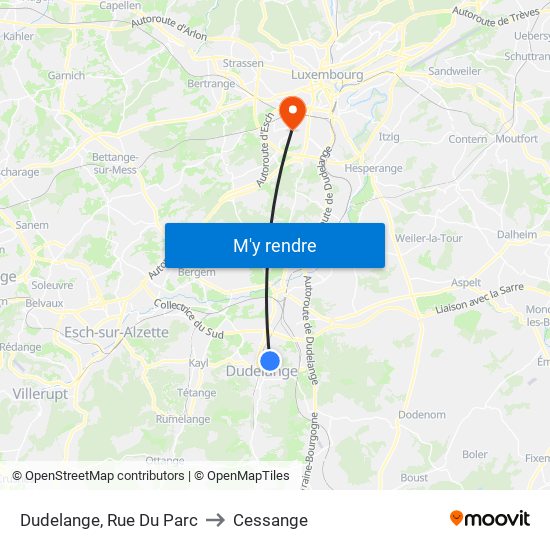 Dudelange, Rue Du Parc to Cessange map