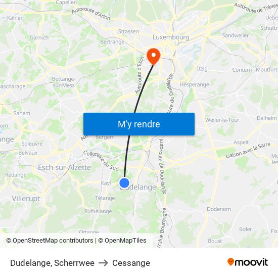 Dudelange, Scherrwee to Cessange map