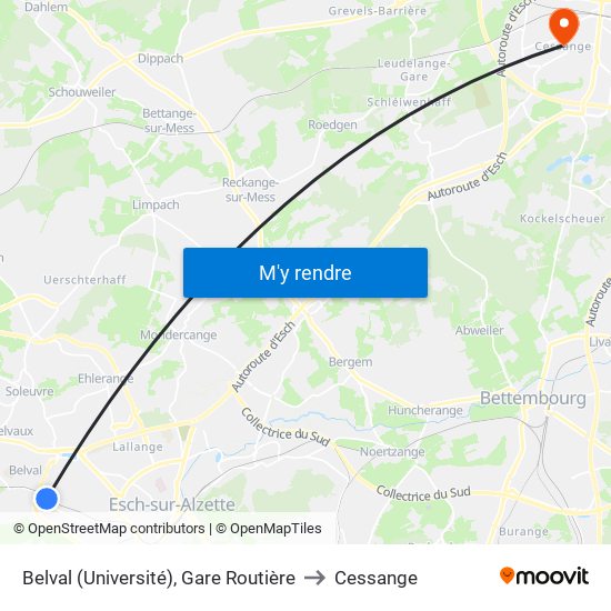Belval (Université), Gare Routière to Cessange map