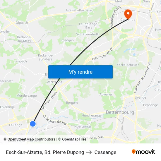 Esch-Sur-Alzette, Bd. Pierre Dupong to Cessange map