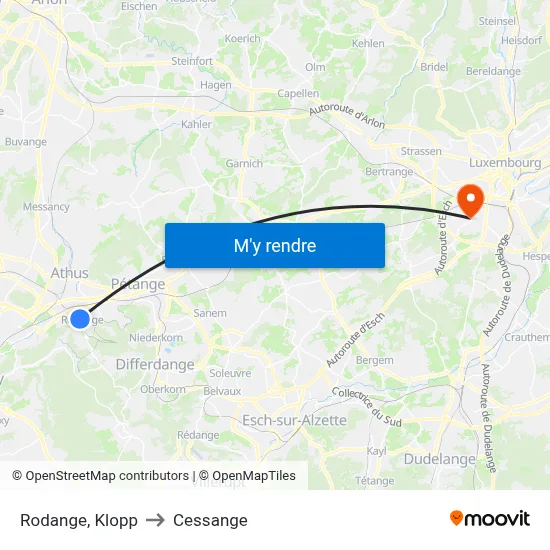 Rodange, Klopp to Cessange map