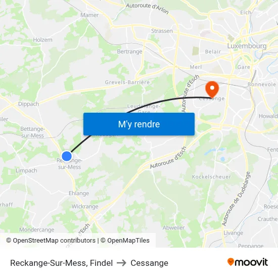 Reckange-Sur-Mess, Findel to Cessange map