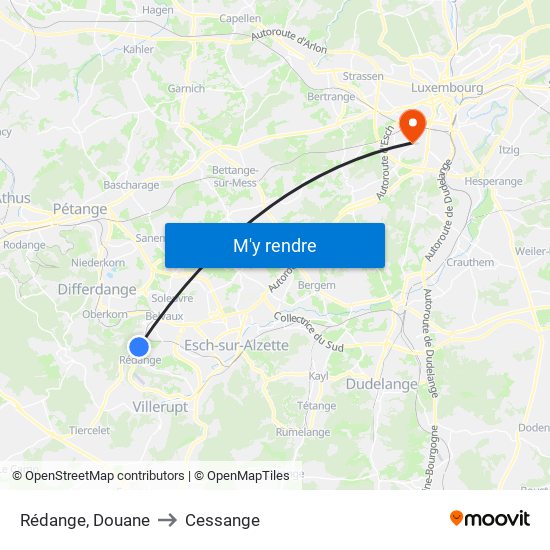 Rédange, Douane to Cessange map