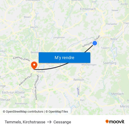 Temmels, Kirchstrasse to Cessange map