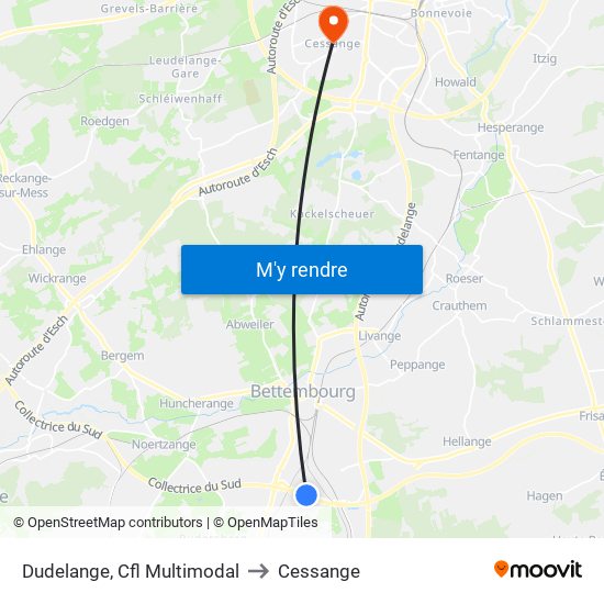 Dudelange, Cfl Multimodal to Cessange map
