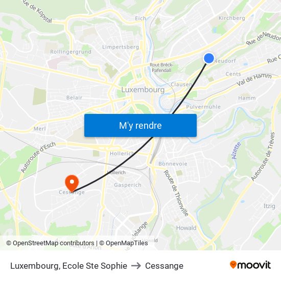 Luxembourg, Ecole Ste Sophie to Cessange map