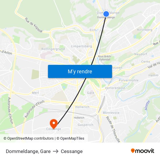 Dommeldange, Gare to Cessange map