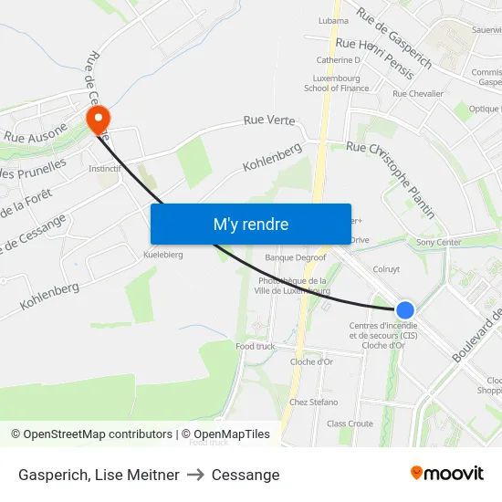 Gasperich, Lise Meitner to Cessange map