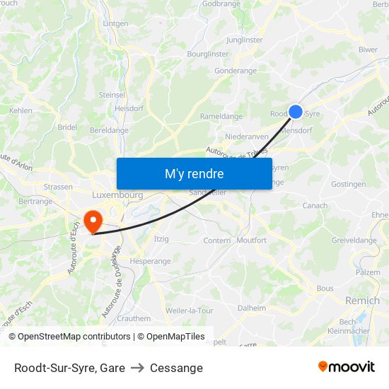 Roodt-Sur-Syre, Gare to Cessange map