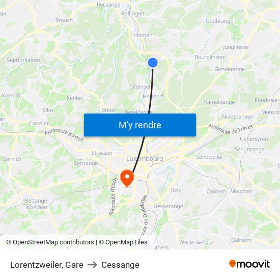 Lorentzweiler, Gare to Cessange map