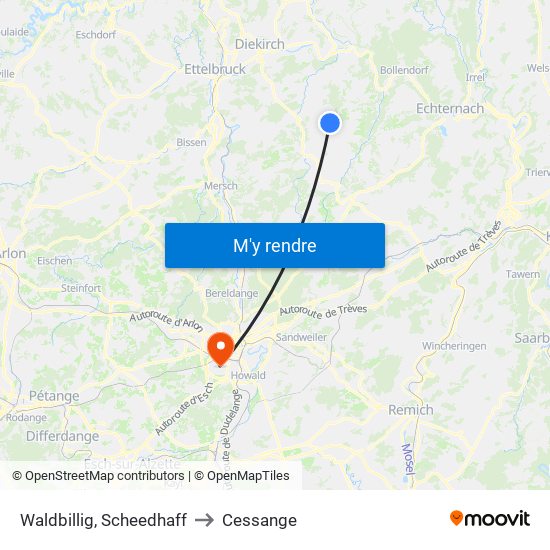 Waldbillig, Scheedhaff to Cessange map