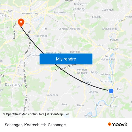 Schengen, Koerech to Cessange map