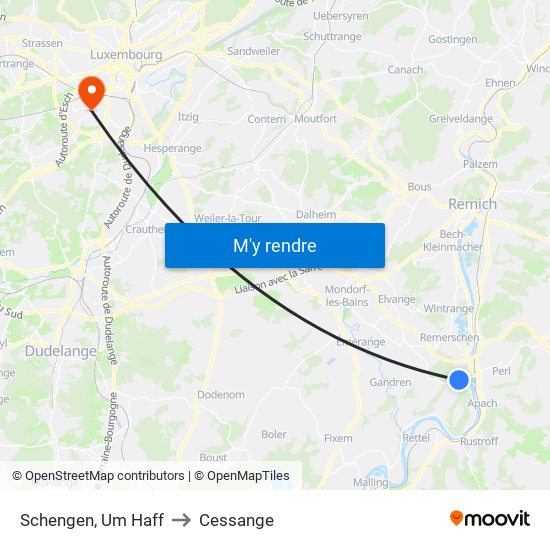 Schengen, Um Haff to Cessange map