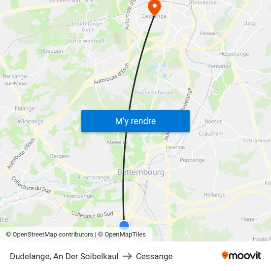 Dudelange, An Der Soibelkaul to Cessange map