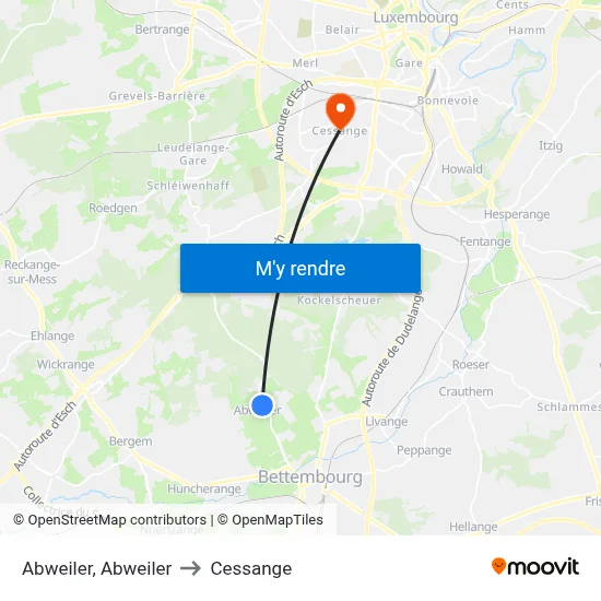 Abweiler, Abweiler to Cessange map
