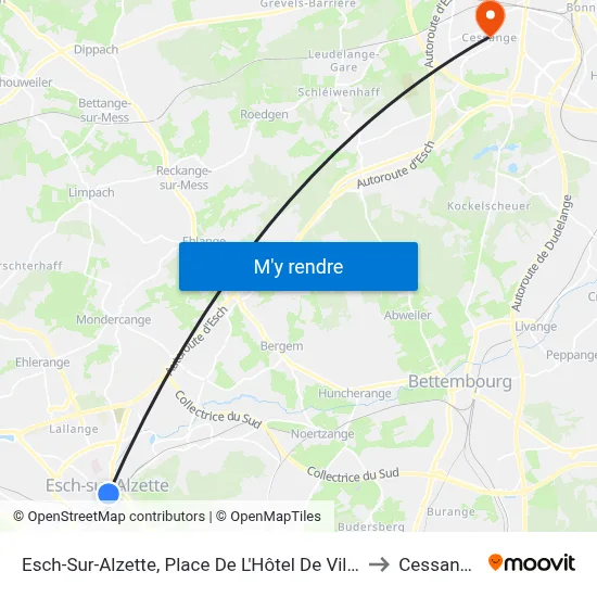 Esch-Sur-Alzette, Place De L'Hôtel De Ville to Cessange map