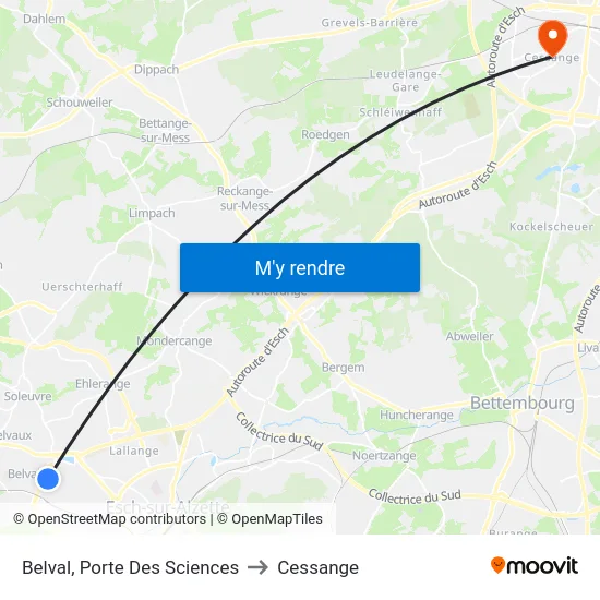 Belval, Porte Des Sciences to Cessange map