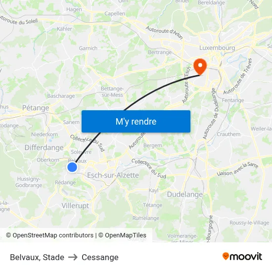 Belvaux, Stade to Cessange map