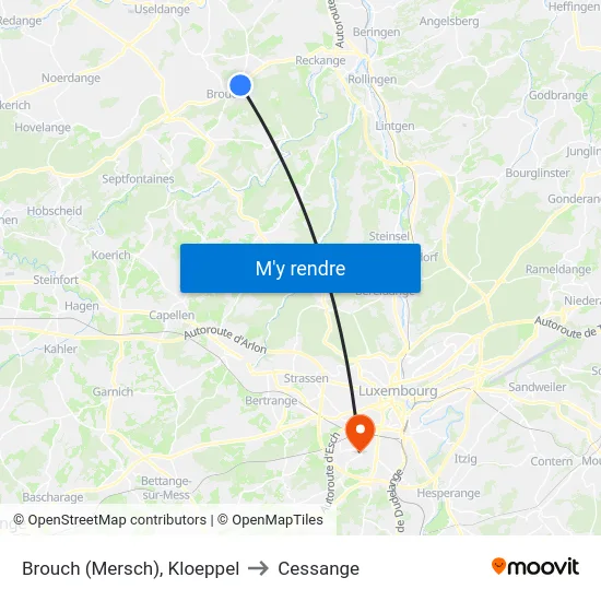 Brouch (Mersch), Kloeppel to Cessange map
