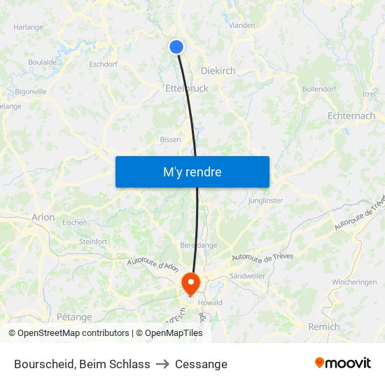 Bourscheid, Beim Schlass to Cessange map