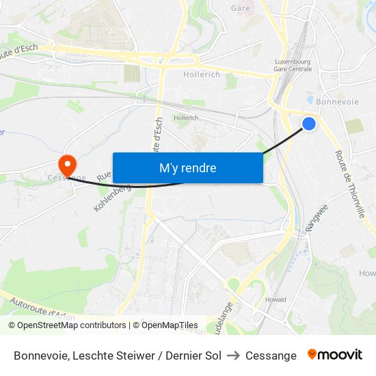 Bonnevoie, Leschte Steiwer / Dernier Sol to Cessange map