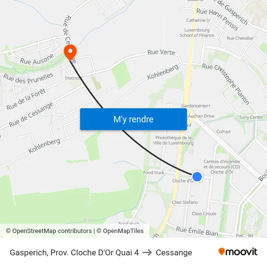 Gasperich, Prov. Cloche D'Or Quai 4 to Cessange map