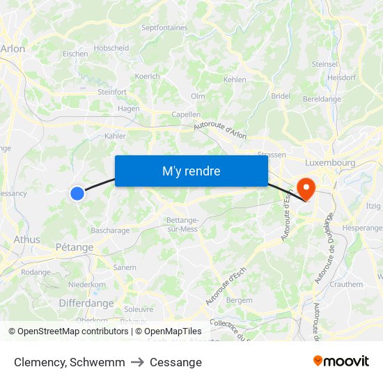 Clemency, Schwemm to Cessange map