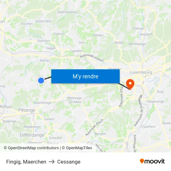 Fingig, Maerchen to Cessange map