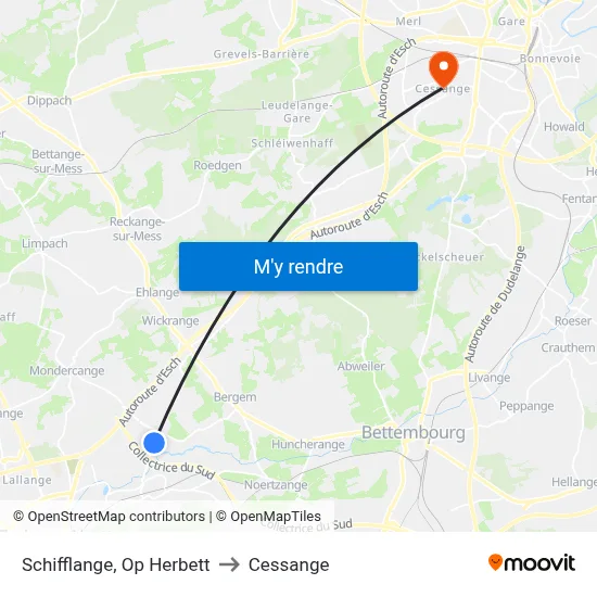Schifflange, Op Herbett to Cessange map