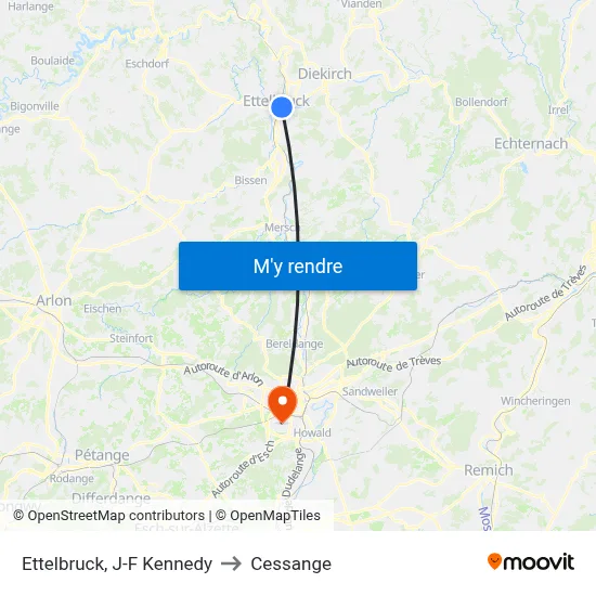 Ettelbruck, J-F Kennedy to Cessange map