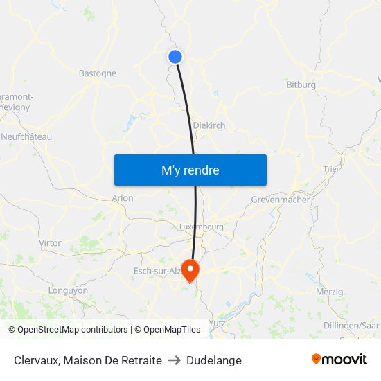 Clervaux, Maison De Retraite to Dudelange map