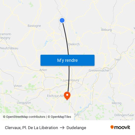 Clervaux, Pl. De La Libération to Dudelange map
