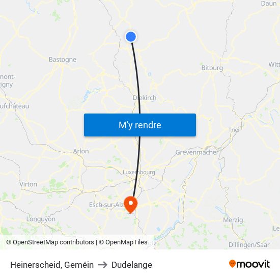 Heinerscheid, Geméin to Dudelange map