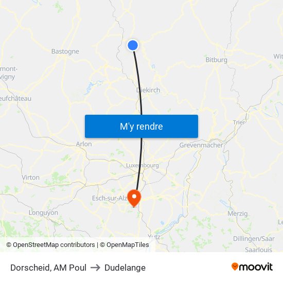 Dorscheid, AM Poul to Dudelange map