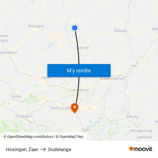 Hosingen, Zaer to Dudelange map
