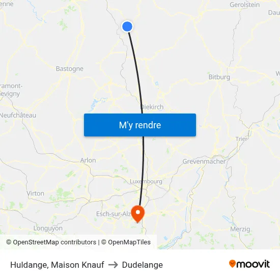 Huldange, Maison Knauf to Dudelange map