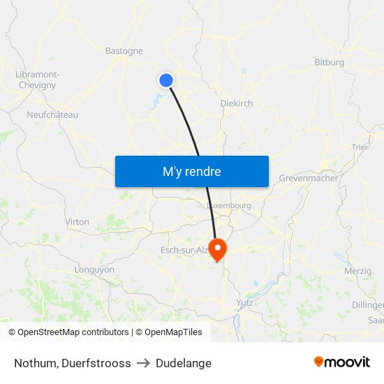 Nothum, Duerfstrooss to Dudelange map