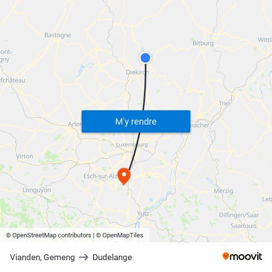 Vianden, Gemeng to Dudelange map